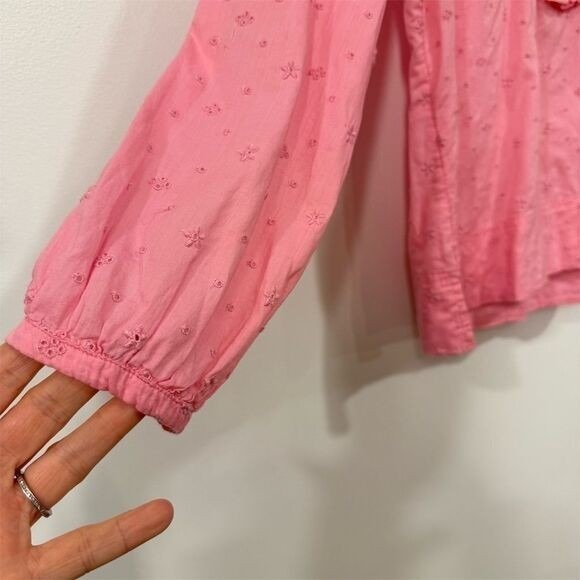 J.Crew Womens Pink Embroidered Ruffle Bib Eyelet Blouse Size S Prairie Soft Girl - Picture 3 of 10